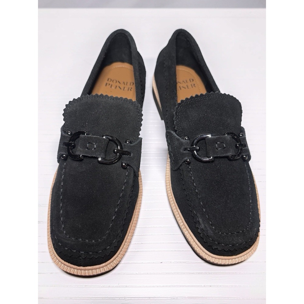 $198 NEW Donald Pliner Helio Black Suede Platform Loafers Casual Shoes Women's 8